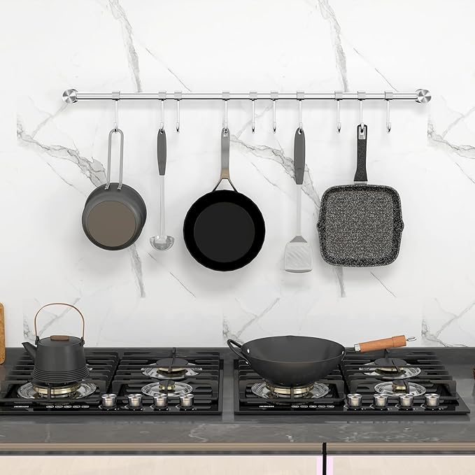 Kitchen Utensil Rack 2 Pack, 20.9 Inch Pots and Pans Hanging Rack Wall Mounted, 304 Stainless Steel Lid Cooking Utensil Hanger