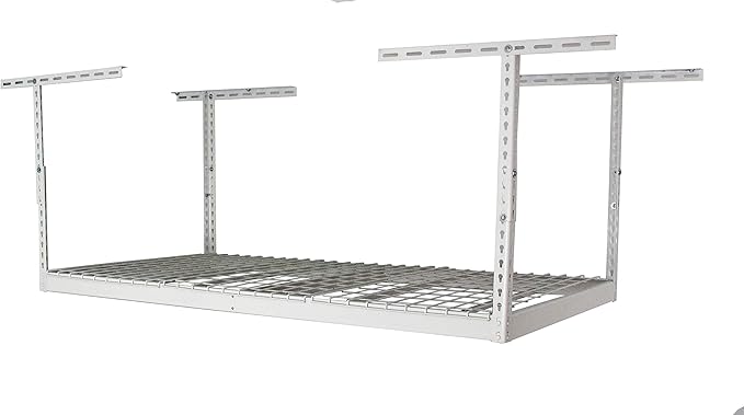 SafeRacks Overhead Garage Storage Rack - Heavy Duty Racks for Garage with 400 lb Capacity, Easy Garage Shelving, Adjustable Storage Rack, Ceiling Mount Storage Shelves 3x6 White (12"-21")