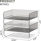 4-Tier Horizontal Acrylic Paper Tray Organizer | Clear Stackable Desk Organizer for Documents, Letters, A4 Paper | Modern Office/Classroom/Home Organization,Clear&Brown