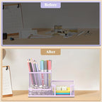 SUPEASY Mesh Pen Holder Desk Organizer, Office Supplies Pencil Storage with 3 Compartments, Office Desk Accessories and Workspace Organizers for Home School, Purple