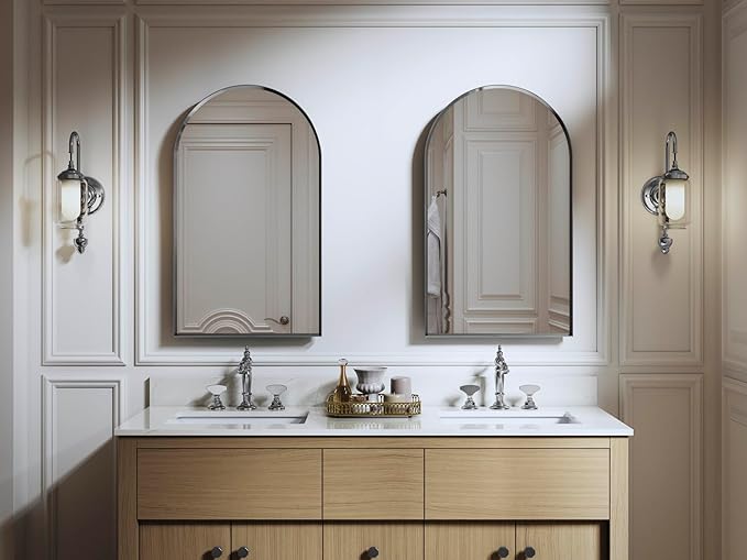 Kohler 36540-CPL Verdera® Medicine Cabinet Mirror, Arched Design, Left-Hinged, Mirrored Interior, Adjustable Shelves, Rustproof, 20 in. W x 34 in. H, Polished Chrome