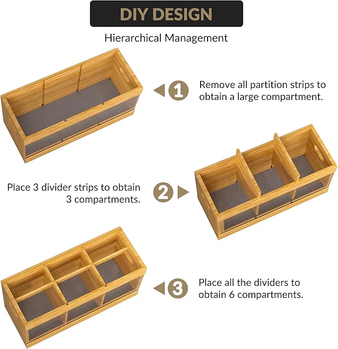 Garvee 12 in Bamboo Utensil Holder for Countertop, Kitchen Cooking Utensil Organizer with 6 Compartments & Diatomaceous Earth Drying Mat, Wood Silverware Caddy for Party Home, Natural