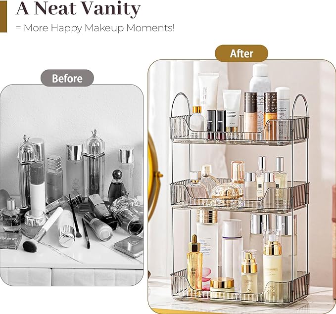 Aveniee Bathroom Counter Organizer, 3 Tier Perfume Skin Care Countertop Storage Shelf, Vanity Makeup Tray for Cosmetic Skincare Lotion,Grey