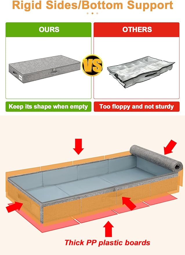 punemi Low Profile Under Bed Storage, 4 Inch Height Underbed Storage Containers With Sturdy Sidewalls & Bottom, Shallow Under Bed Organizer Clothes Storage Bins, Slim Under Couch Sofa Dresser Storage