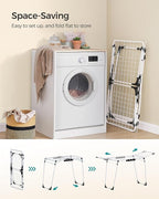SONGMICS Clothes Drying Rack Foldable, Gullwing Laundry Drying Rack, Space-Saving, 22.2 x 68.1 x 38 Inches, Sock Clips, Metal Structure, for Clothes, Towels, Linens, Indoor, Outdoor White ULLR518W01