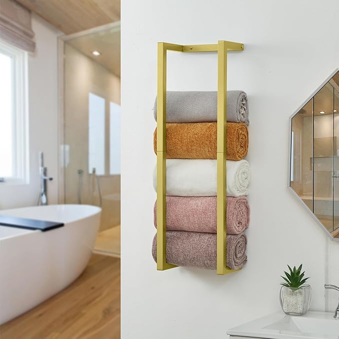 Towel Rack for Rolled Towels, Towel Rack for Bathroom,Wall Mounted Metal Bathroom Organizer, Bath Towel Holder Wall for Modern Small Space Bathroom Towel Storage