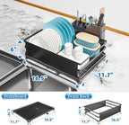 Simple Trending Dish Drying Rack, Dish Drainer for Kitchen Counter, Dish Rack with Tray for Large Capacity, Black
