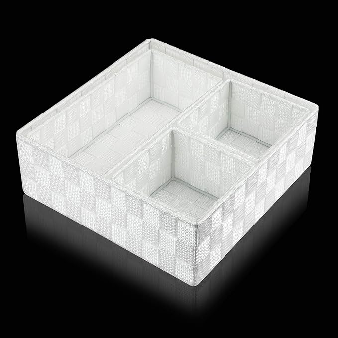Posprica Woven Storage Box Cube Basket Bin Container Tote Organizer Divider for Drawer,Closet,Shelf, Dresser (White)