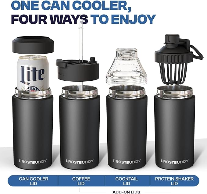 Frost Buddy Universal Buddy Can Cooler - Fits All - For Regular 12 & 16 oz or Slim-Size Bottles - Insulated Double-Walled Stainless Steel