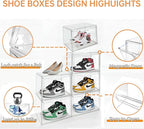 Magnetic Acrylic Clear Shoe Boxes – 360° Clear Plastic Stackable Sneaker Storage Box shoe Display Box Professional Grade Shoe Display Case, Shoe Organizer for Closet (12pcs)