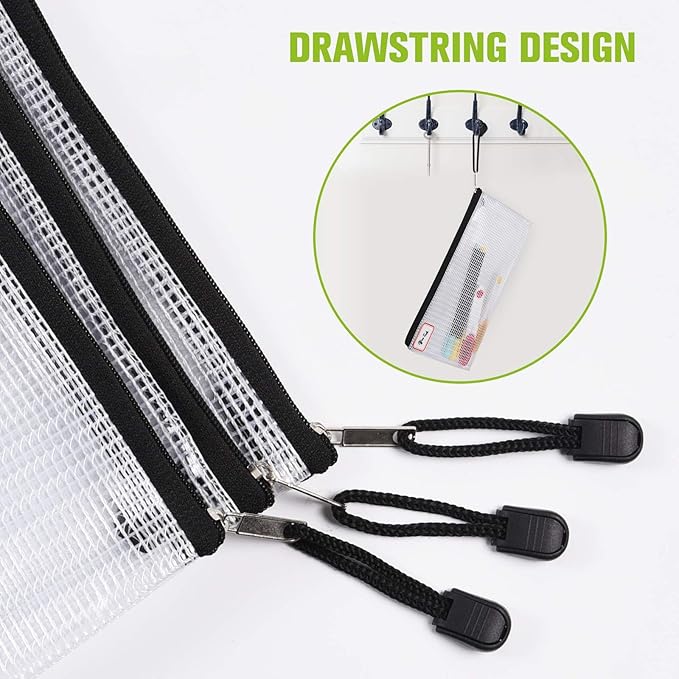 12 Pcs Plastic Mesh Zip File Bags, Waterproof Tear-Resistant Document File Folders, A4 Size Zipper Documents Pouch Document Organizer Bags for School Office Home Travel Storage(13.5×9.5Inch)