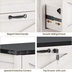 Lateral File Cabinet with 2 Large Drawers, Farmhouse File Cabinet with Lock for Letter/Legal/A4 Size Hanging Files, Wood File Storage Cabinets Printer Stand for Home Office Cabinets, White and Black