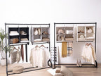 StorageWorks Hanging Closet Organizer with Metal Rod, 4-Section Closet Organizers and Storage, Collapsible Hanging Shelves for Baby Clothes, Shoes, Sweater Storage, Brown and Beige