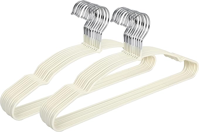 TOPIA HANGER Metal Hangers 20 Pack, Adult Clothes Hangers Space Saving & Non Slip Rubber Coated, Heavy Duty Wire Hanger for Coat,Shirt,Strap Dress,Ivory-CT12I