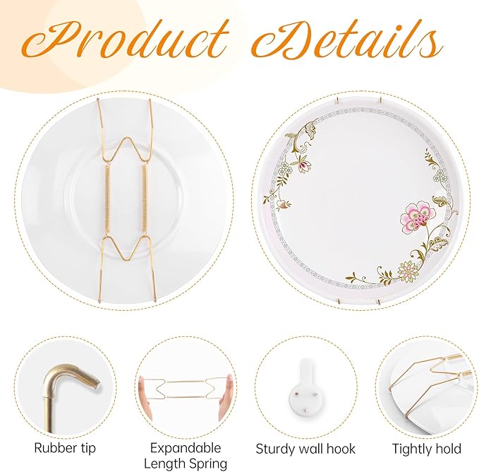 Bilillo Plate Hangers for The Wall, Suitable for 3.5-4.5 inch Decorative Plate, Stainless Steel Invisible Heavy Duty Wire Plate Holder with Wall Hooks, Plate Hangers for Displaying Plates