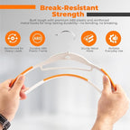 Lightweight White Plastic Hangers 20 Pack with Cascading Hook, Space Saving Thin, Closet Organizer, Orange Anti-Slip Pads, 360° Swivel, Tie Holder