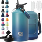 1 Gallon Insulated Water Bottle | Upgraded Thickened Stainless Steel Metal Portable Sports Large Water Jug for Gym and Hiking with Carrier Bag, Handle Strap | BPA-Free 128 oz