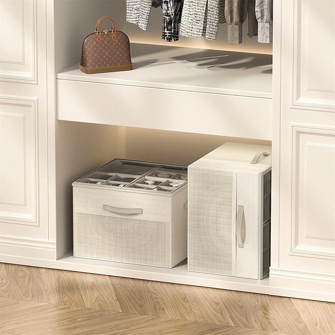 Aokeyee Shoe Organizer for Closet,Foldable Shoe Storage Organizer Box Bin with Adjustable Dividers and Clear Cover, Fits up to 16 Pairs
