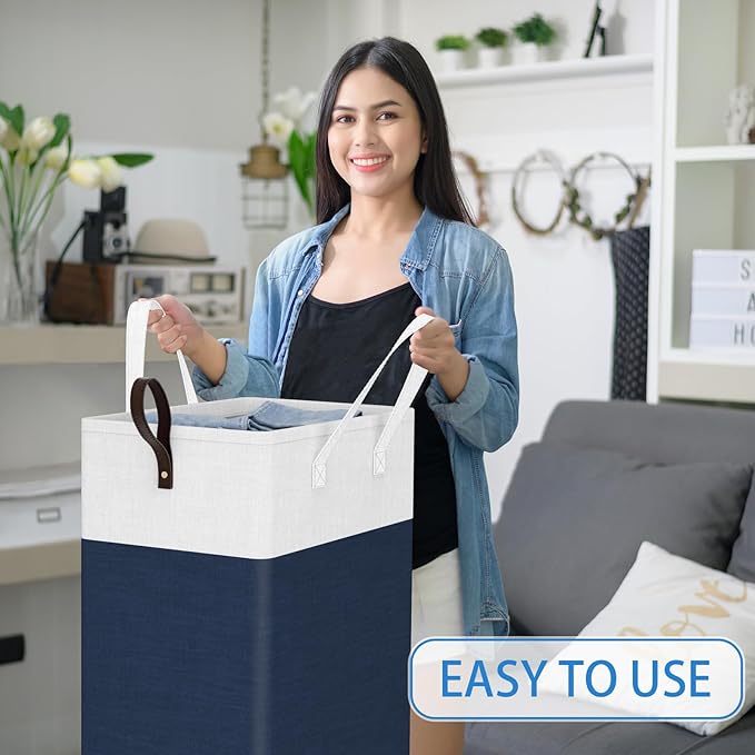 HomeHacks 75L Rolling Laundry Basket with Wheels, Collapsible & Waterproof Laundry Hamper, Mobile Clothes Hamper, Storage Laundry Bins with Handles for Laundry Room, Bedroom, Bathroom & Dorm, Blue
