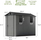 Patiowell 4 x 8 FT Plastic Outdoor Storage Shed with Floor, Garden Tool Shed with Two Windows and Single Lockable Door for Garden, Backyard, Lawn, Easy to Install, Dark Grey