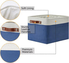 DULLEMELO Fabric Storage Basket for Closets,15x11x9.5 inch Foldable Storage Basket Bin with Handles for Office, Closet,Bedroom (White&Blue,1 Pack)