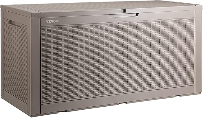 VEVOR Deck Box, 100 Gallon Outdoor Storage Box, 48.0" x 21.5" x 24.5", Waterproof PP Deckbox with Aluminum Alloy Padlock, for Patio Furniture, Garden Tools, Outdoor Cushions, Gray