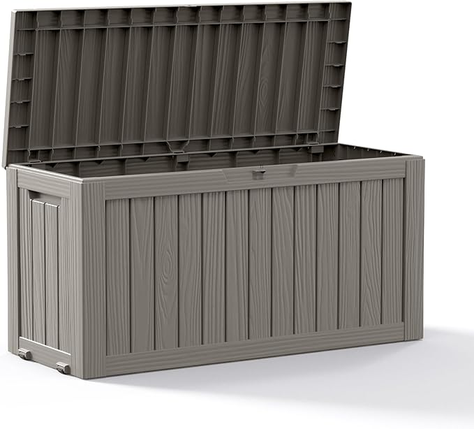 75 Gallon Outdoor Storage Box, Resin Deck Boxes Waterproof, Indoor Outdoor Bin for Package Delivery, Patio Cushions, Gardening Tools, Lockable, UV Resistant