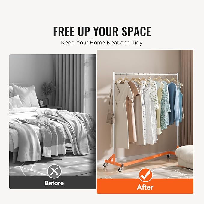 VEVOR Z Rack, Industrial Grade Z Base Garment Rack, Rolling Sturdy Steel Z Base Clothing Rack with Lockable Casters, for Home Clothing Store Display Orange (3 Sets)