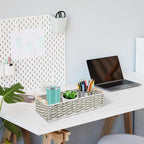 OIAHOMY Toilet Paper Baskets Handmade Paper Rope Decorative Wicker Storage Tank Shelf Cabinet Organizer for Bathroom Home, Set of 2, Green & White