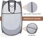 HOUSE AGAIN 2 Pcs Pop Up Laundry Hamper, Strong Mesh Laundry Baskets Collapsible, Hamper with Handles and Side Pocket, Portable Foldable Dirty Clothes for Dorm, Laundry room and Travel Storage, Grey