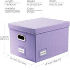 PRANDOM File Organizer Box - Set of 4 Collapsible Decorative Linen Filing Storage Hanging File Folders with Lids Office Cabinet Letter/Legal Size Purple 17.1x14x11.1 inch