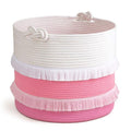 CherryNow Large Rope Basket – 16''x13'' Pink Decorative Woven Basket for Toys, Blankets, or Laundry, Cute Tassel Decor for Baby & Girl - Home Storage Container