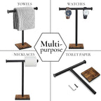 Hand Towel Holder Stand, Bathroom Hand Towel Rack with Weighted Base, T-Shape Standing Towel Racks, Farmhouse Countertop Towel Stand for Kitchen Counter, Rustic Black Brown