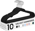 SONGMICS Velvet Hangers 10 Pack, Non-Slip Clothes Hangers with Shoulder Notches, Pants Bar, 360° Swivel Hook, Space-Saving, for Closet, Ink Black UCRF029B01