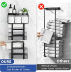 Towel Racks for Bathroom Wall Mounted, 4-Tier Bathroom Towel Rack with Shelf and Basket, Hold 6 Large Rolled Towels, 32-Inch Heavy Duty Towel Storage for Bathroom, RV, Black
