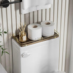 Toilet Paper Basket, Bathroom Basket for Counter Toiletries Towel Decor, Toilet Tank Tray, Guest Back of Toilet Organizer Storage, Vanity Tray for Perfume Makeup, Kitchen 13”x6.5” Brown-Gold