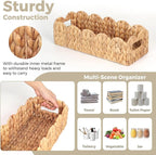 Handwoven Water Hyacinth Scalloped Countertop Storage Basket, Toilet Tank Basket for Bathroom, Scalloped Edge Wicker rectangle Basket for Toilet Paper Baskets, Vanity, Entryway, or Living Room (1pcs)