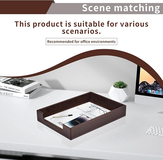 PU Leather Letter Tray - Load Documents Trays Front for Office Desktop Organizer - Desk Magazine, File, A4 Paper Holder - Paper Document File Holder Drak Brown (Drak Brown, A4-Tray)