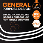 Plastic Clothesline - 100' Plastic Clothes Line - White Outdoor Weather Resistant - Synthetic Cord for Hanging and Drying Clothing & Laundry - Plastic Rope Clothes Line String for Pulley 6 Pack