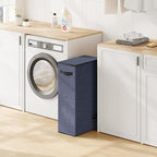 SOLEDI Slim Laundry Hamper with Lid, Narrow Laundry Basket with Removable Bags, Dirty Clothes Hamper with handle, Small Hamper perfect for Laundry room, Bathroom, Bedroom, Small spaces. 70L Navy Blue