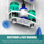 Meangood Shower Caddy Over Shower Head, White Anti-Swing Hanging Shower Caddy with 4 Remove Hooks for Razor, Sponge, Towels Rustproof Shower Organizer for Bathroom