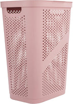 Mind Reader Slim Laundry Hamper with Lid, 60L Clothes Basket, Ventilated Plastic, Pink