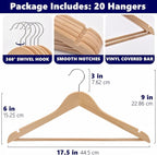 Amber Home 20 Pack Wooden Coat Hangers, Natural Wood Suit Hangers with Non Slip Pant Bar, Clothes Hangers for Shirts, Jackets, Dress, Pant (Natural, 20)