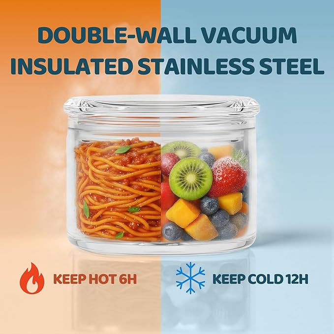 12oz Soup Thermo for Hot Food Kids Vacuum Insulated Food Jar Twist-Free Soup Thermo for Hot Food Kids Leakproof Stainless Steel Wide Mouth Lunch Container Blue