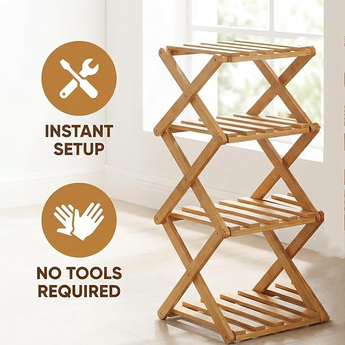 2/3/4/5/6/7/8/9 Tier Bamboo Folding Shoe Rack,2026 New Bamboo Foldable Shoe Rack,no Installation Required,Vertical Multi-Layered Organizer,Space-Saving for Entryways& Balconies (Brown, 2)