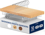 SereneLife 10 Pack Skirt and Pant Hanger with Adjustable Non-Slip Steel Clips, Premium Wooden, 360° Swivel Hook & 10 lb Capacity – Space-Saving Heavy-Duty Hangers for Jeans, Shorts & Slacks (Natural)