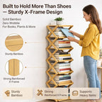 Foldable Shoe Rack, 2 - 9 Tier No-Tool Assembly Bamboo Organizer with Anti-Wobble X-Design for Small Spaces, Sturdy Vertical Storage Shelf for Entryway, Closet, Apartment & Dorm (Yellow,5 Layers)
