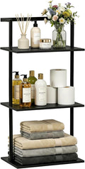 3-Tier Over the Toilet Storage Rack, Metal Wood Wall Mounted Floating Shelves for Bathroom Living Room Office, Black
