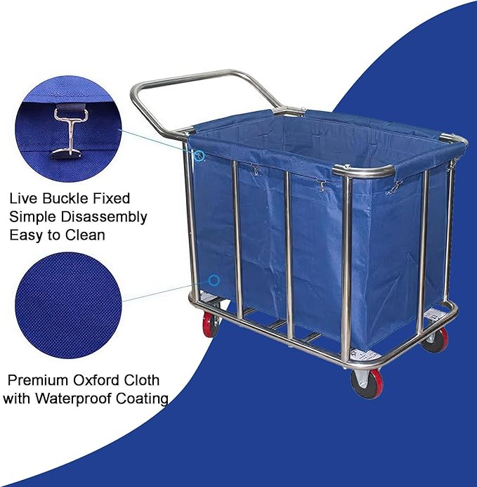 400L Commercial Laundry Cart Replacement Liner Bag - Removable Waterproof Oxford Cloth Rectangle, Large Capacity Replacement for Rolling Laundry Basket (Blue, Double layer thickened-Conical)