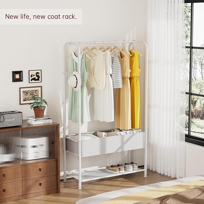 SINGAYE Clothes Garment Coat Rack Drying Clothing Racks Metal Freestanding for Hanging Clothes Portable Closet for Laundry Bedroom White